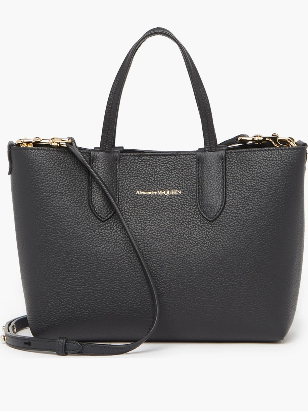 Alexander McQueen Black Pebbled Leather Tote with Gold Hardware
